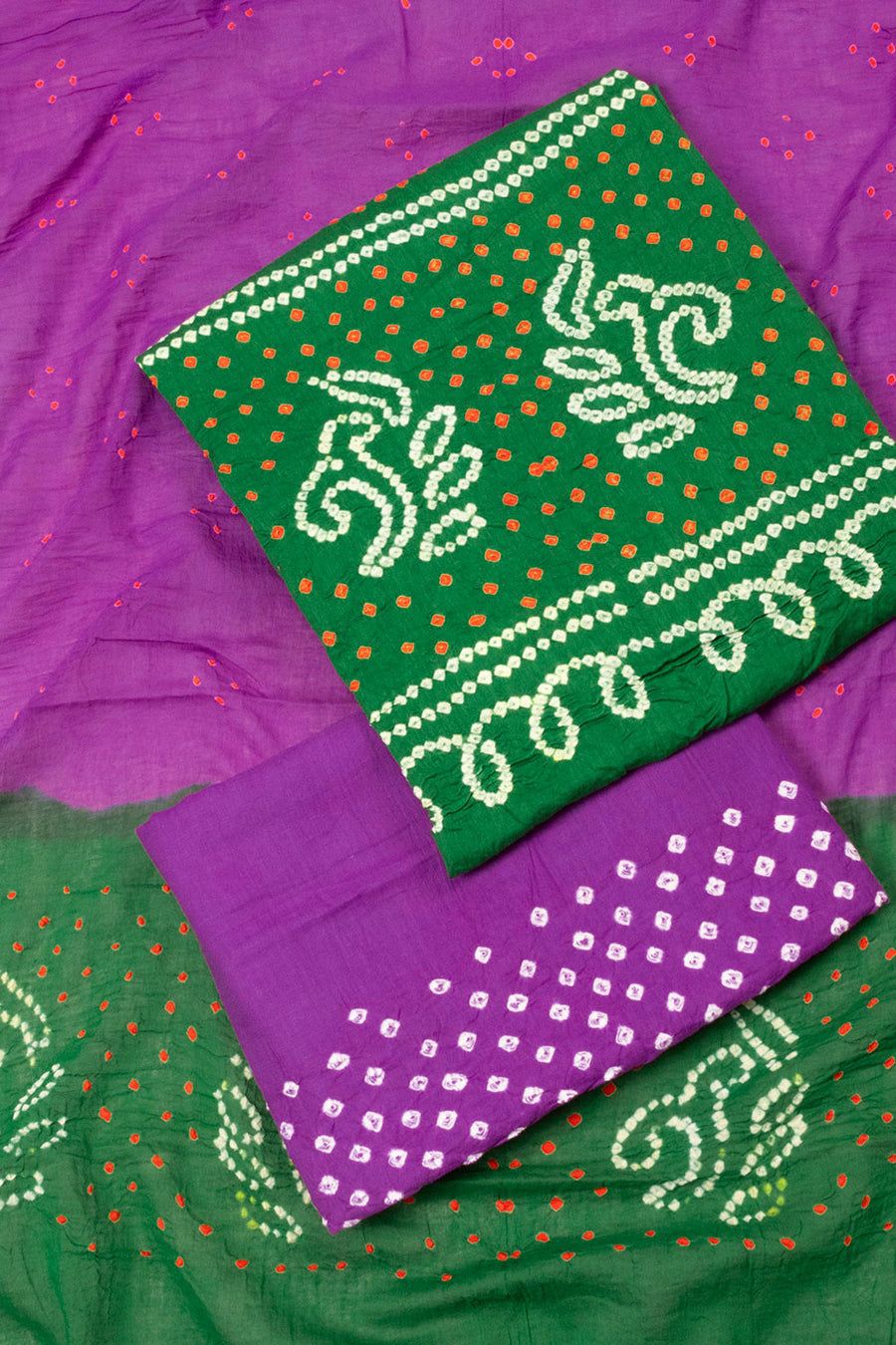 Green Bandhani Cotton 3-Piece Salwar Suit Material - Avishya