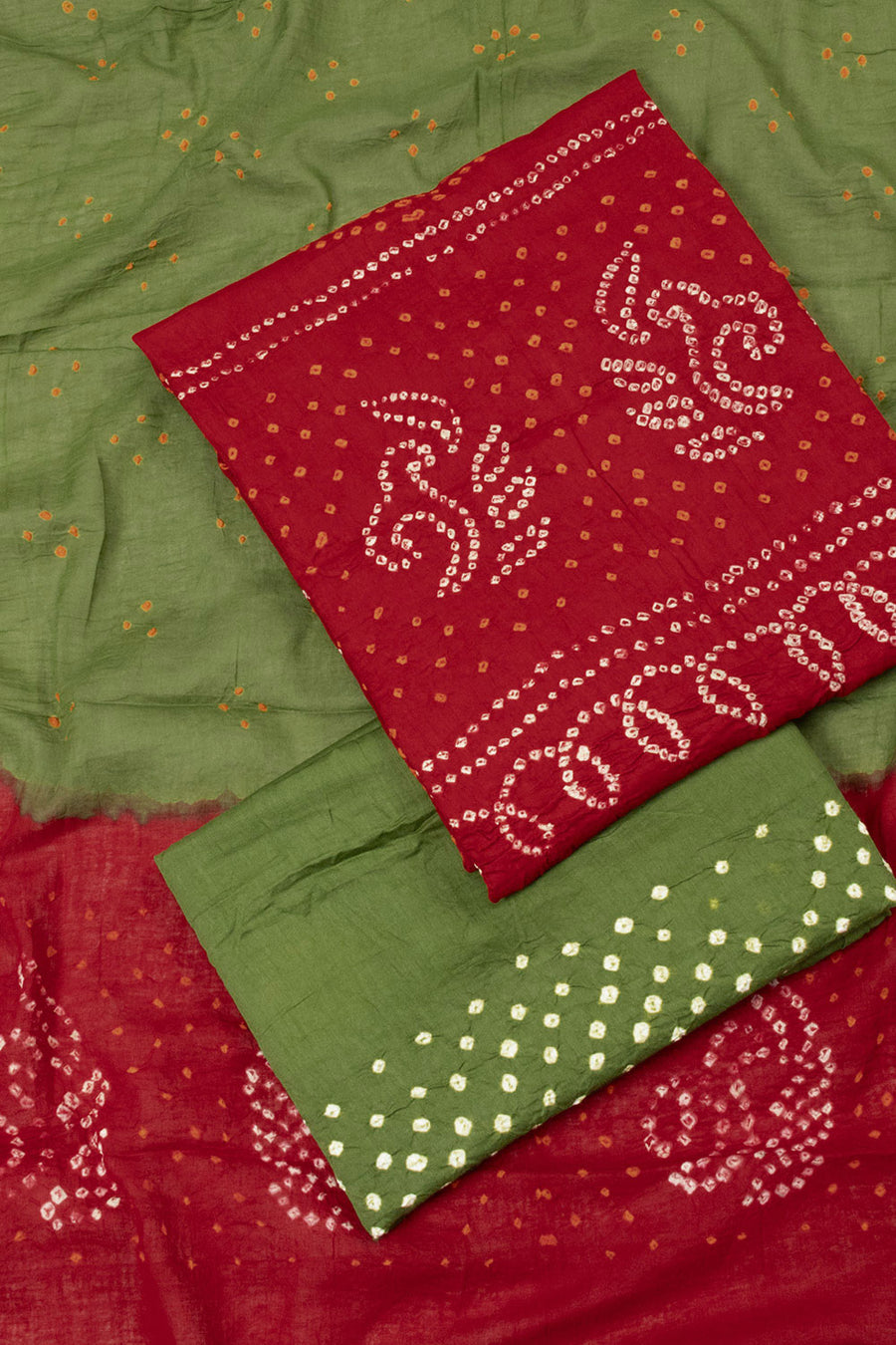 Green Bandhani Cotton 3-Piece Salwar Suit Material  - Avishya