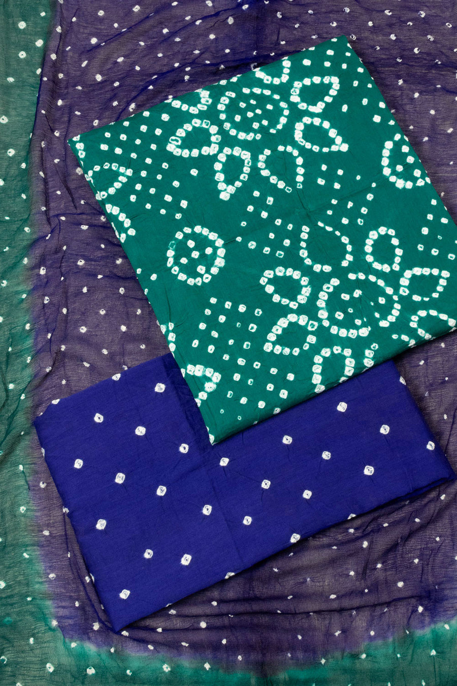 Blue Bandhani Cotton 3-Piece Salwar Suit Material  - Avishya