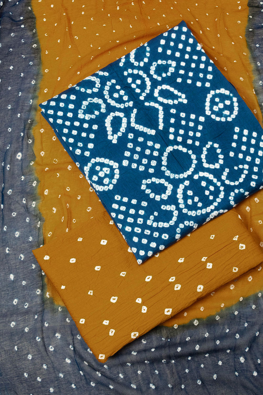 Blue Bandhani Cotton 3-Piece Salwar Suit Material - Avishya