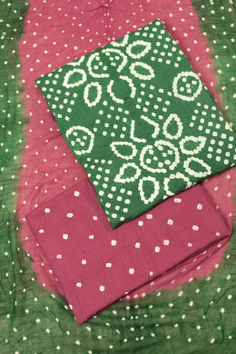 Green Bandhani Cotton 3-Piece Salwar Suit Material - Avishya
