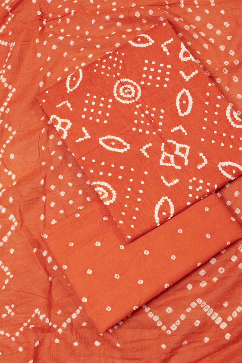 Orange Bandhani Cotton 3-Piece Salwar Suit Material - Avishya