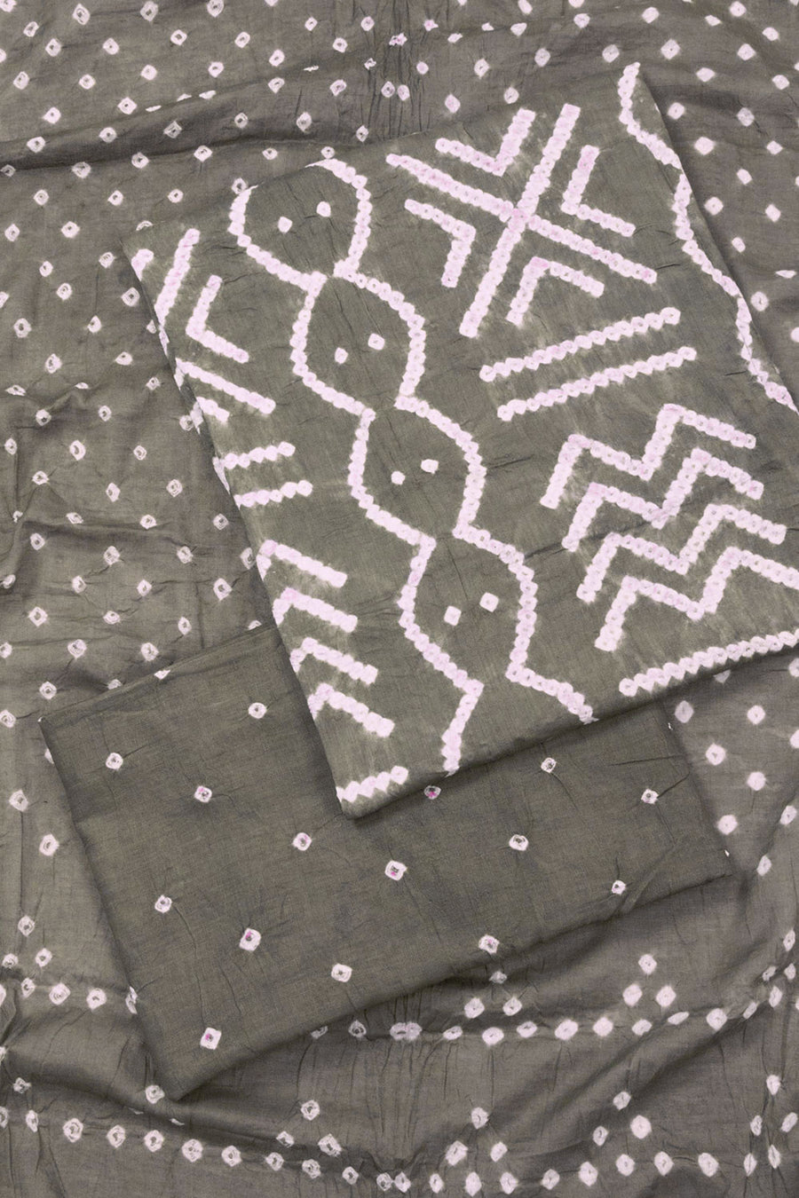 Grey Bandhani Cotton 3-Piece Salwar Suit Material - Avishya