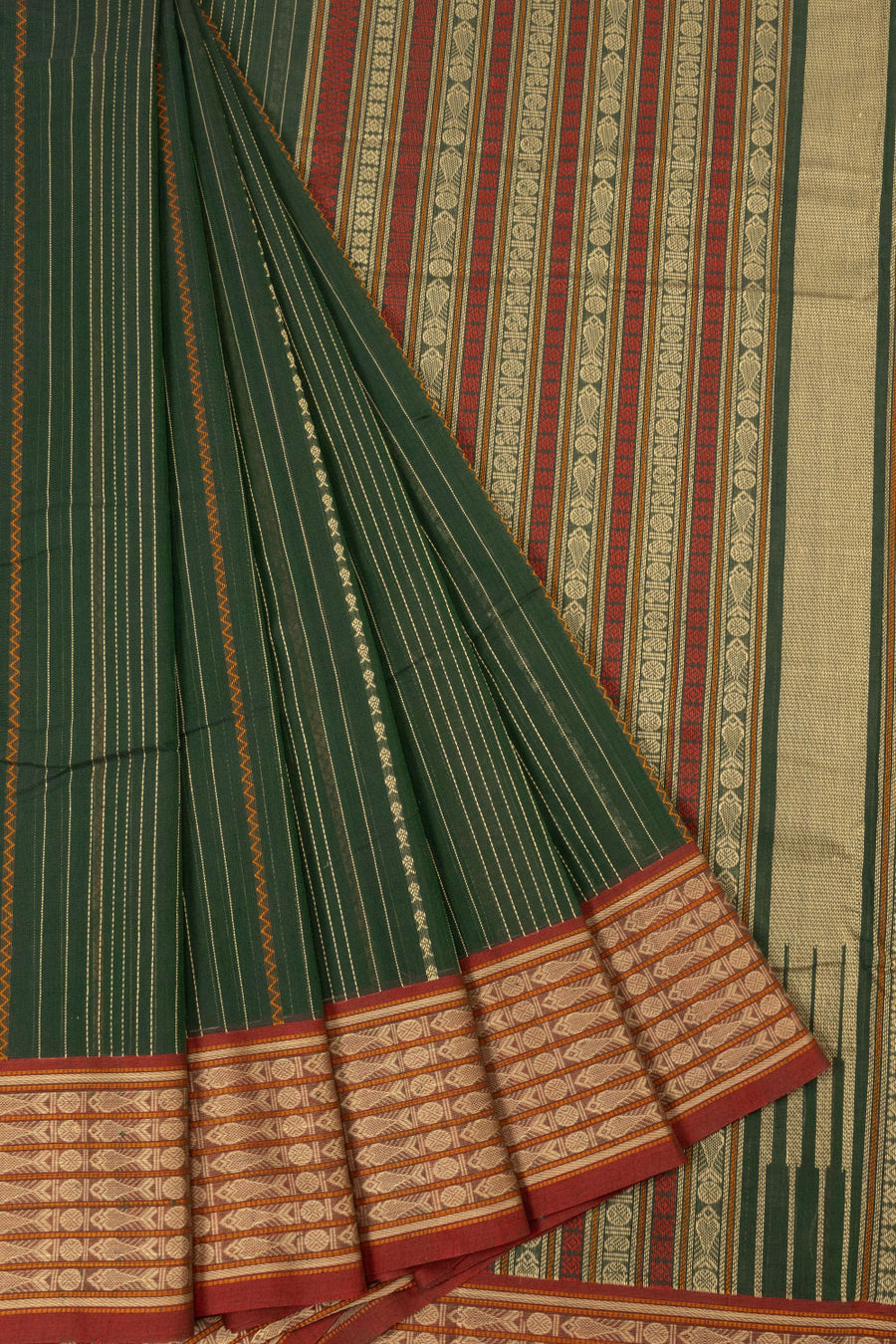 Deep Green Handloom Kanchi Cotton Saree - Avishya