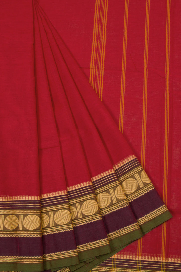 Maroon Handwoven Chettinad Cotton Saree - Avishya