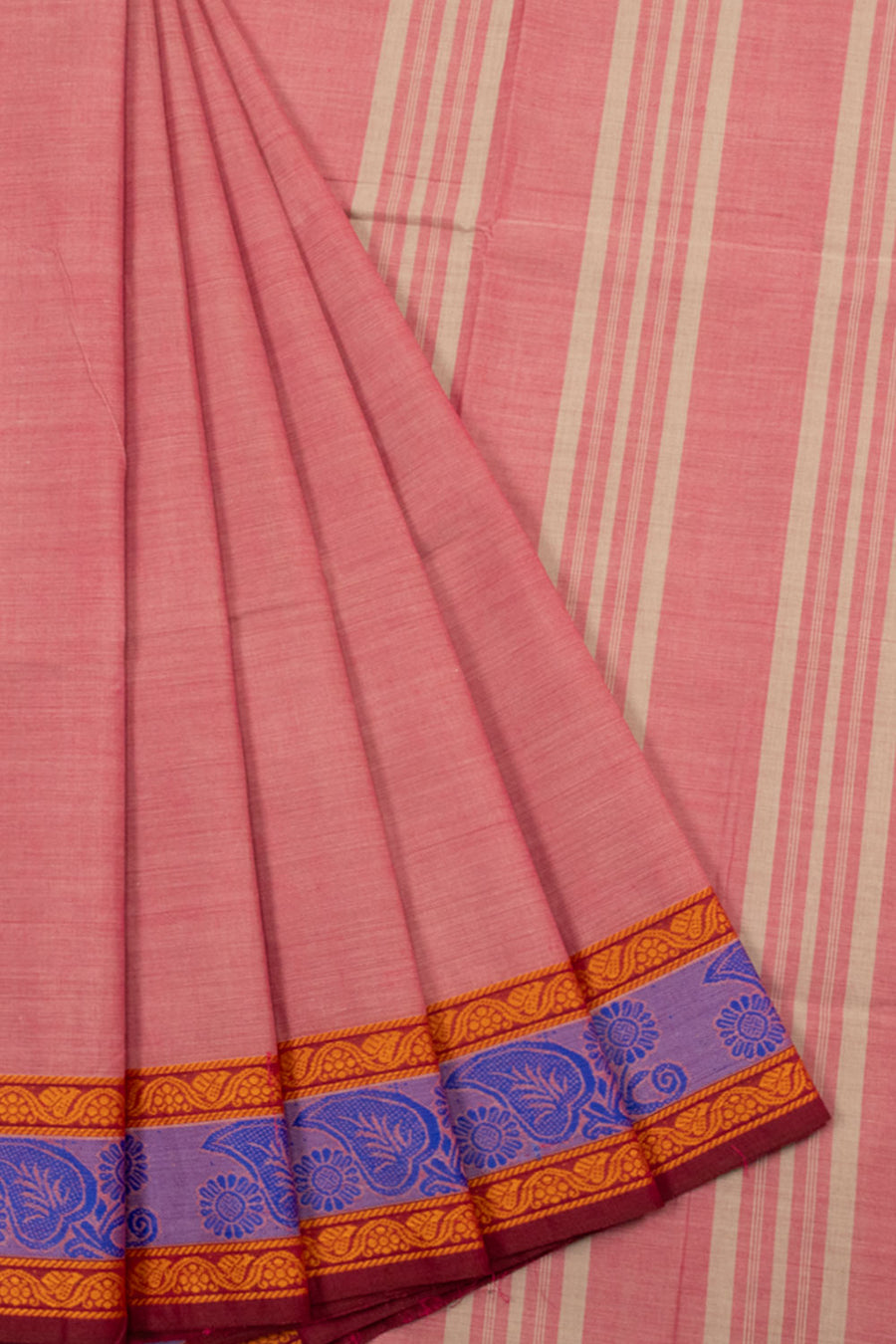 Onion Pink Handloom Chettinad Cotton Saree Avishya