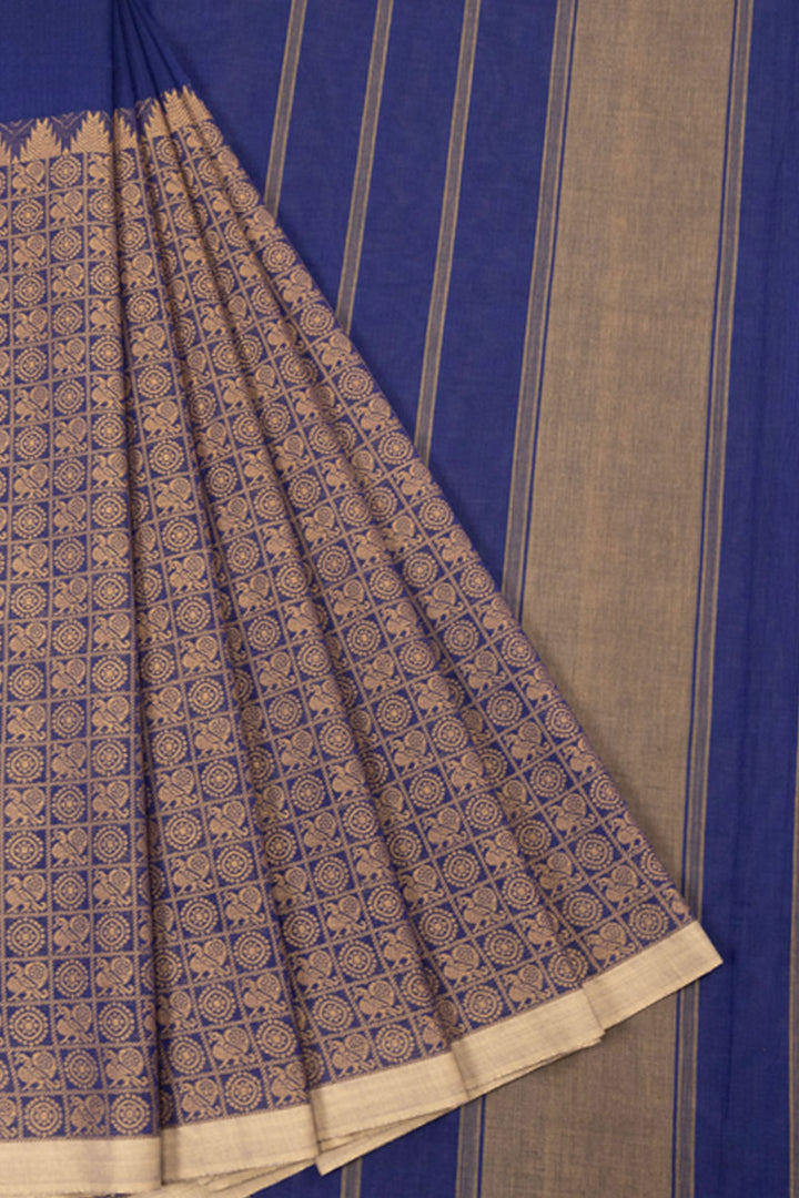 Blue Half and Half Handloom Chettinad Cotton Saree 10064259