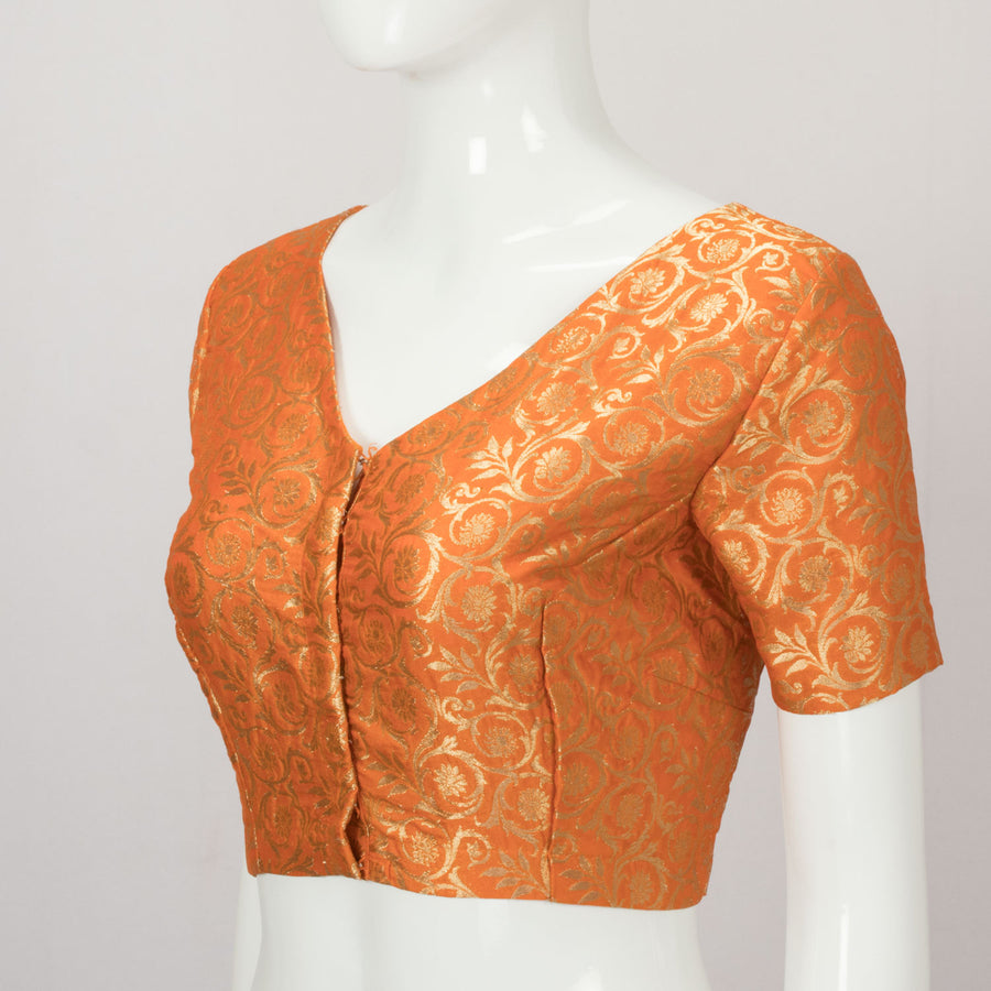 Orange Handcrafted Brocade Banarasi Silk Blouse - Avishya