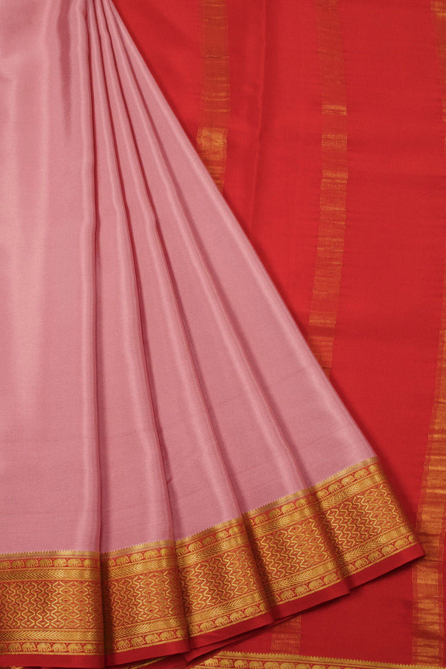 Baby Pink with Red Mysore Crepe Silk Saree - 10064303