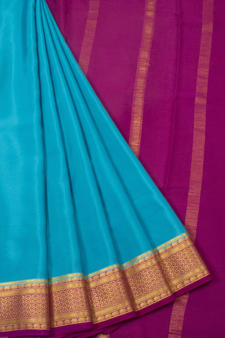 Blue with Purple Mysore Crepe Silk Saree - 10064304