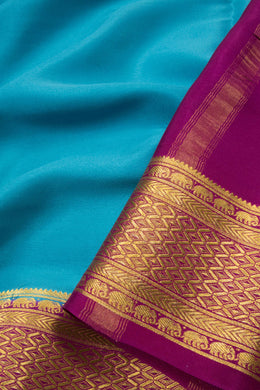 Pacific Blue With Purple Mysore Crepe Silk Saree 10076657