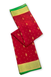 Chilli Red Mysore Crepe Silk Saree With Geometric Butta Design And Zari Border 10076658