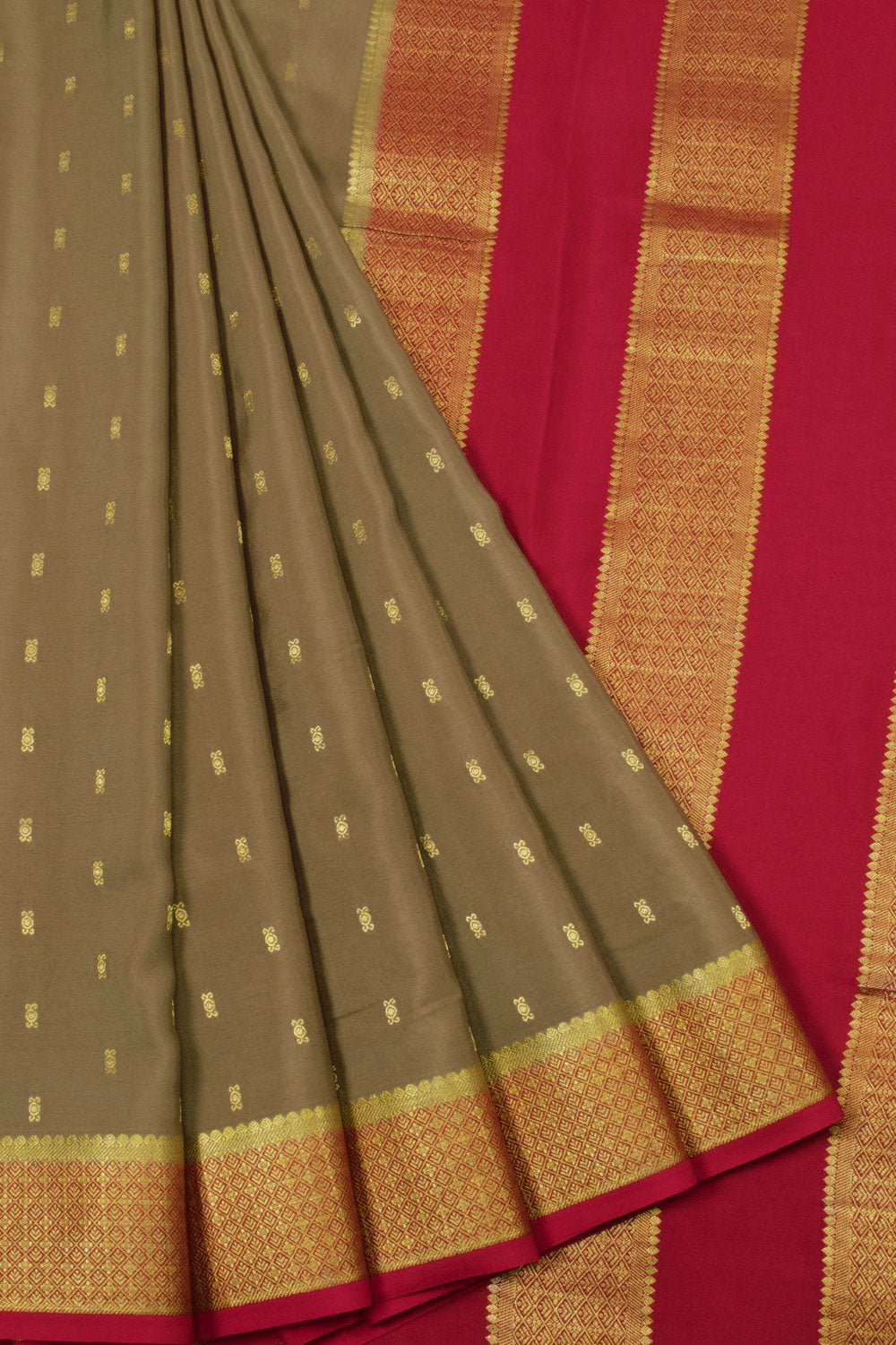 Brown with Pink Mysore Crepe Silk Saree - 10064308