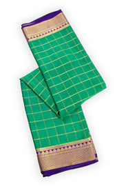 Peacock Green Mysore Crepe Silk Saree With Zari Checks And Zari Border 10076660