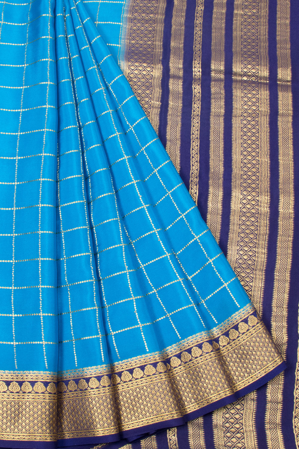 Azure Blue Mysore Crepe Silk Saree -Avishya