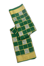 Jungle Leaf Green Mysore Crepe Silk Saree With Checks And Zari Border 10076662