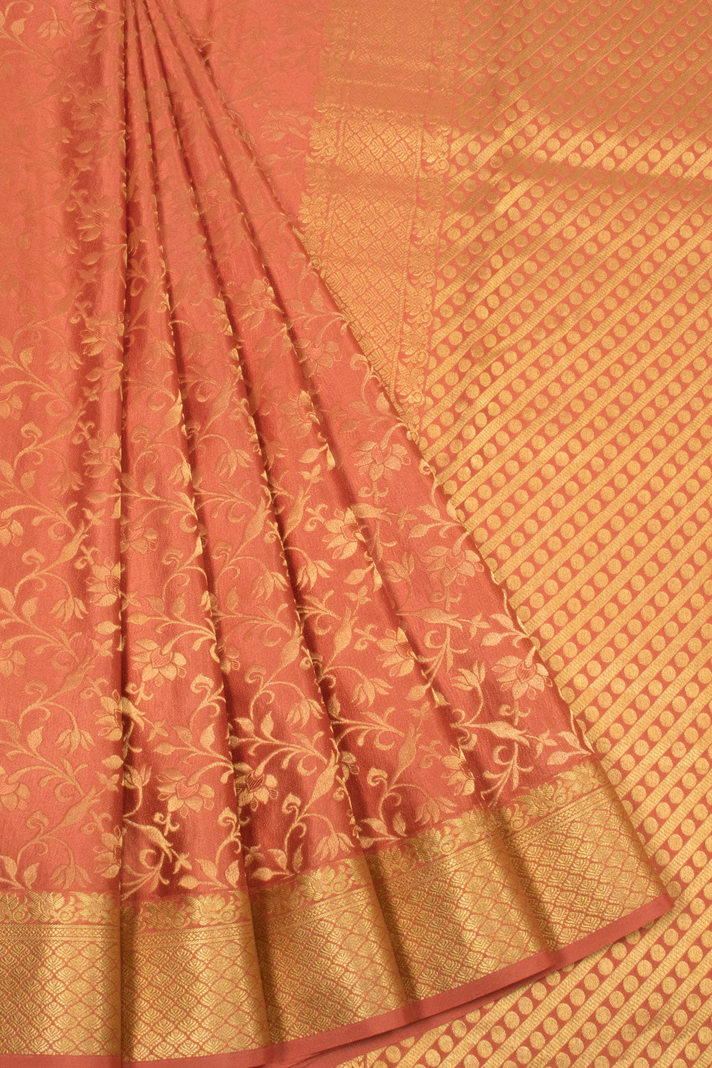 Coral Pink Mysore Crepe Silk Saree - Avishya