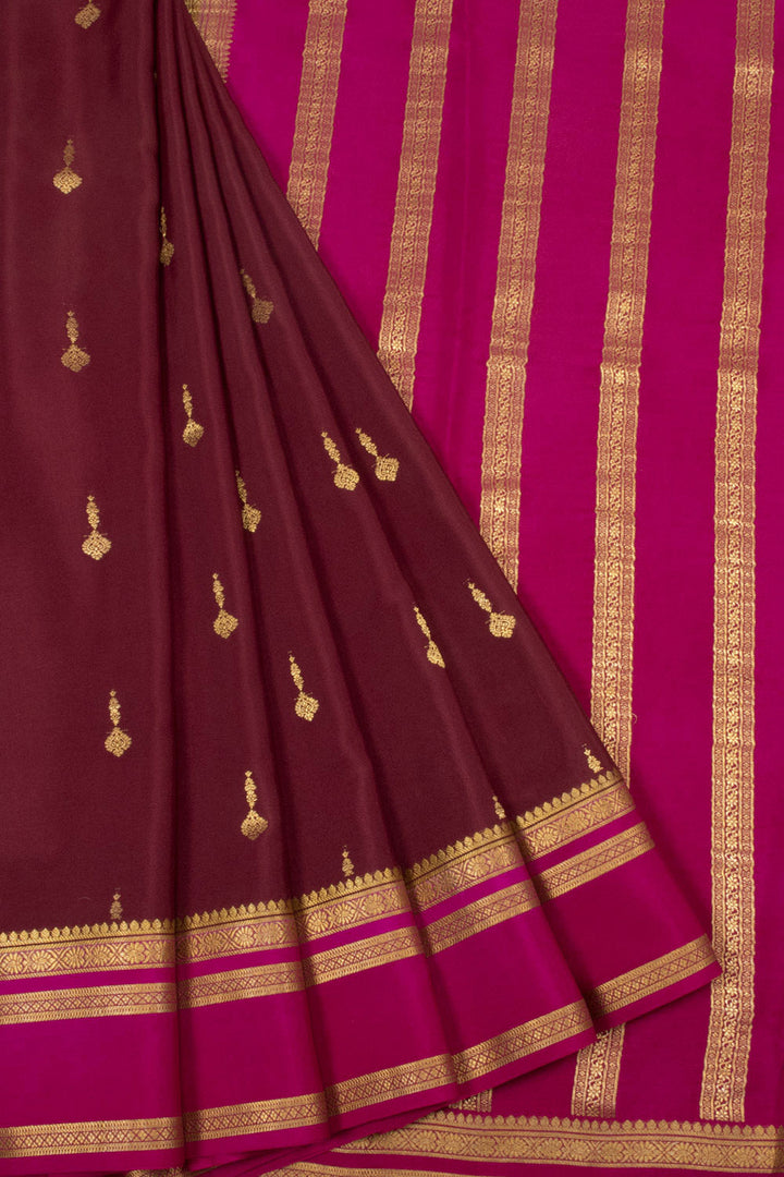 Maroon with Pink Mysore Crepe Silk Saree - 10064318
