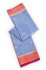 Steel Blue with Magenta Mysore Crepe Silk Saree Geometric Motifs Design And Zari Border 10076664