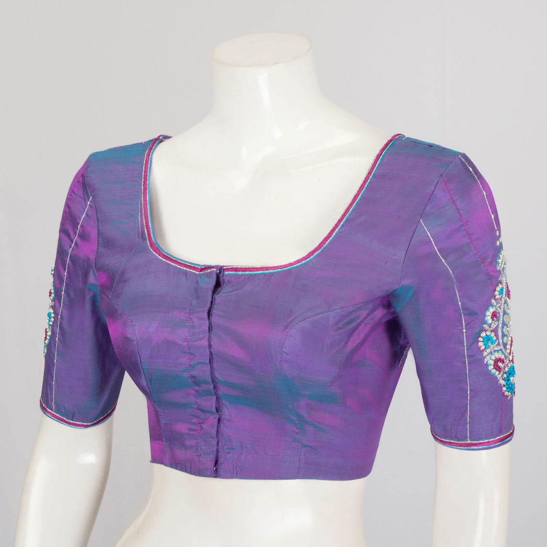 Purple Aari Embroidered Raw Silk Blouse - Avishya