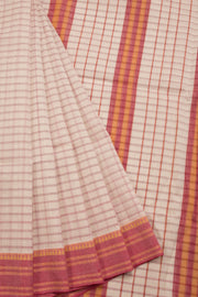 Off White Handloom Narayanpet Cotton Saree Without Blouse 10064385 - Avishya