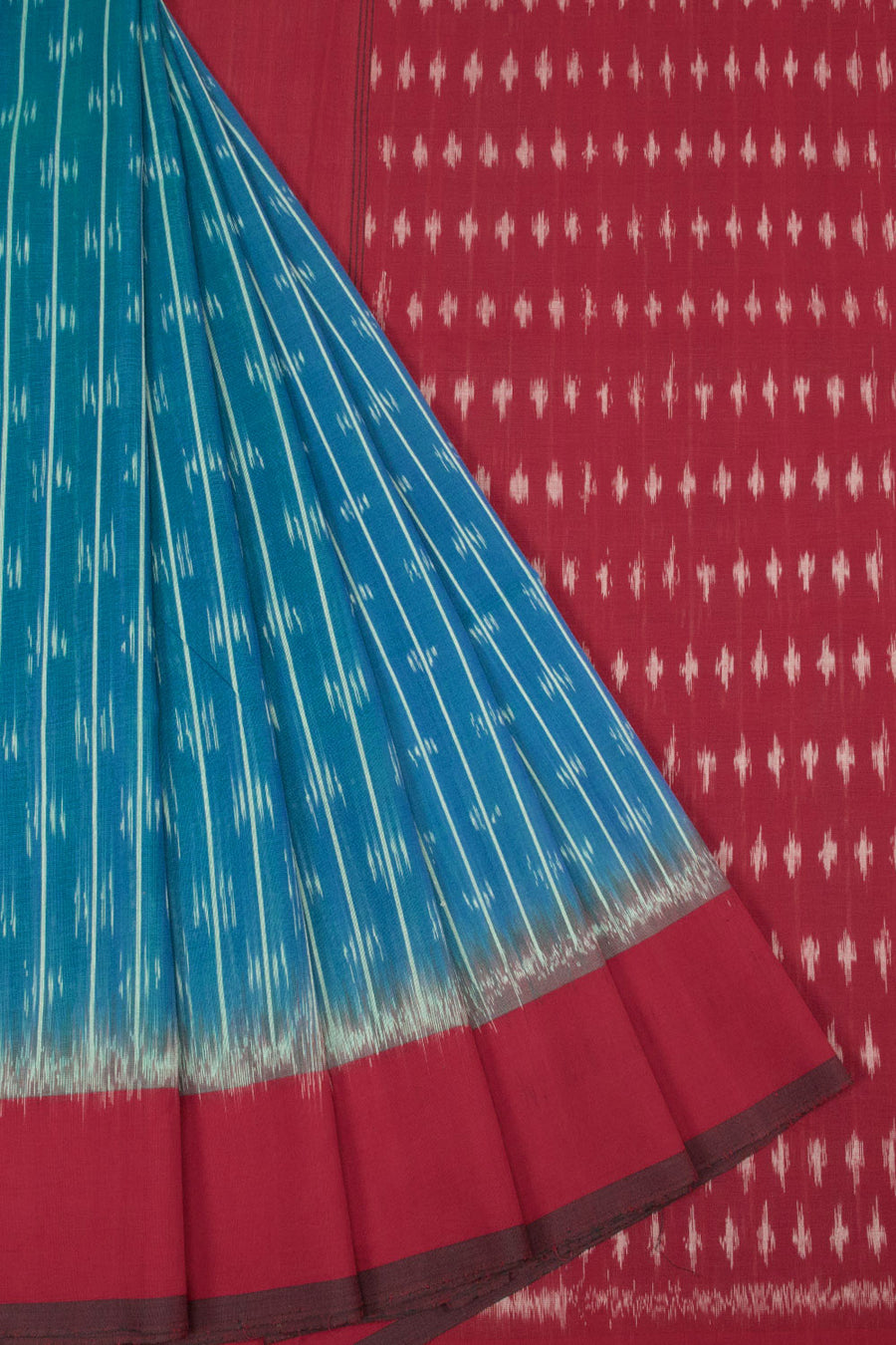 Blue with Maroon Handloom Pochampally Ikat Cotton Saree - Avishya