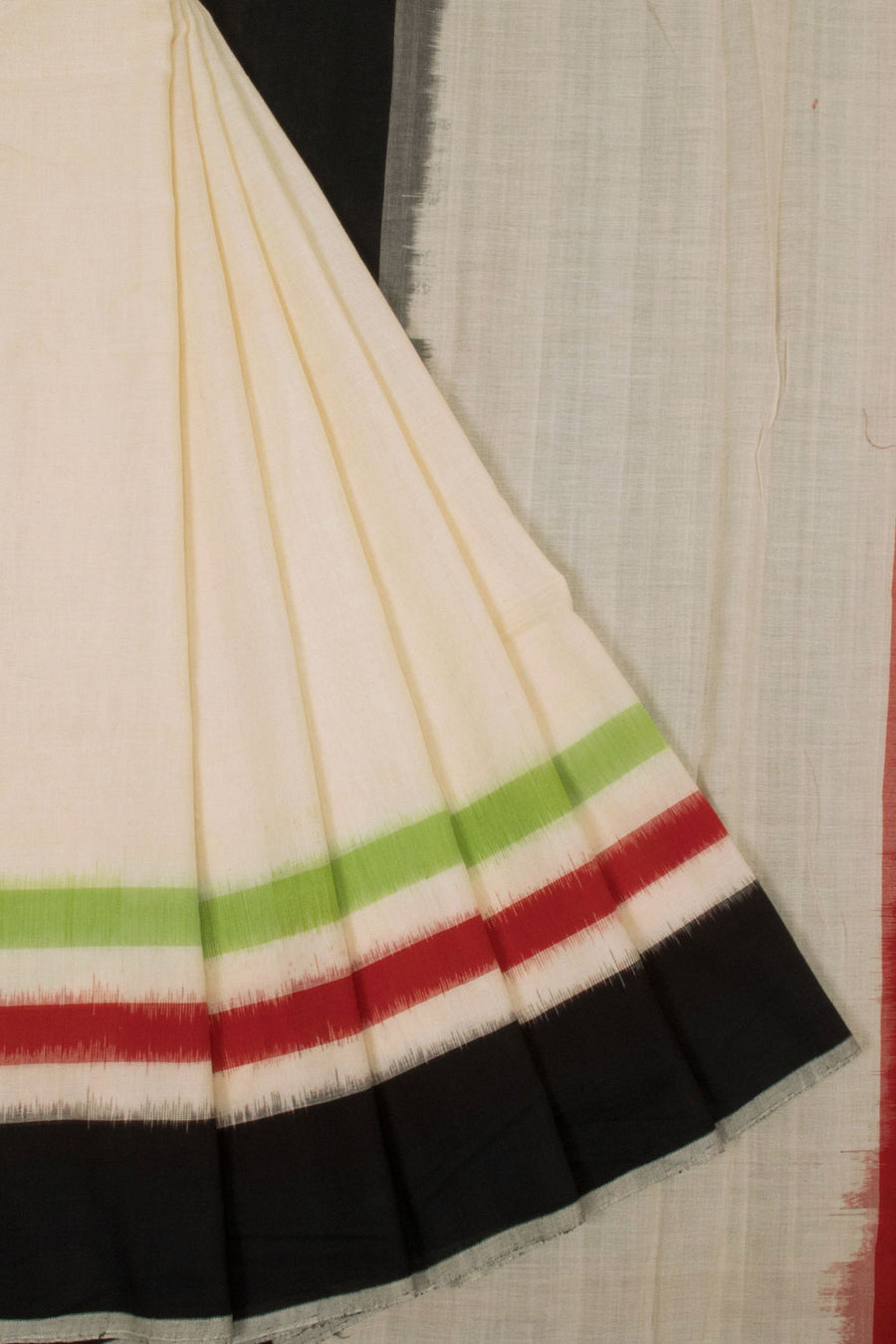 White Handloom Pochampally Ikat Cotton Saree - Avishya