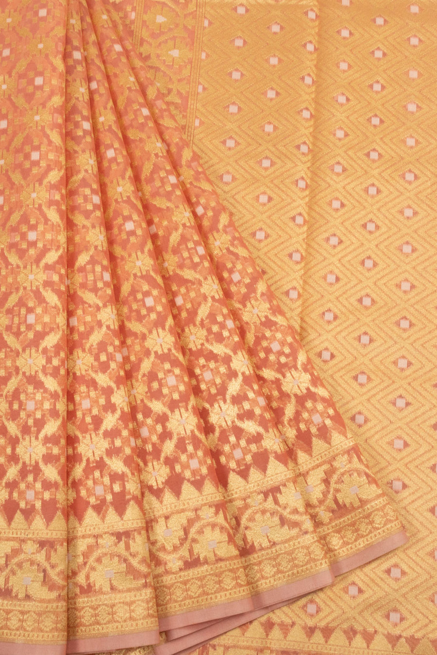 Orange Handloom Banarasi Cotton Saree - Avishya 