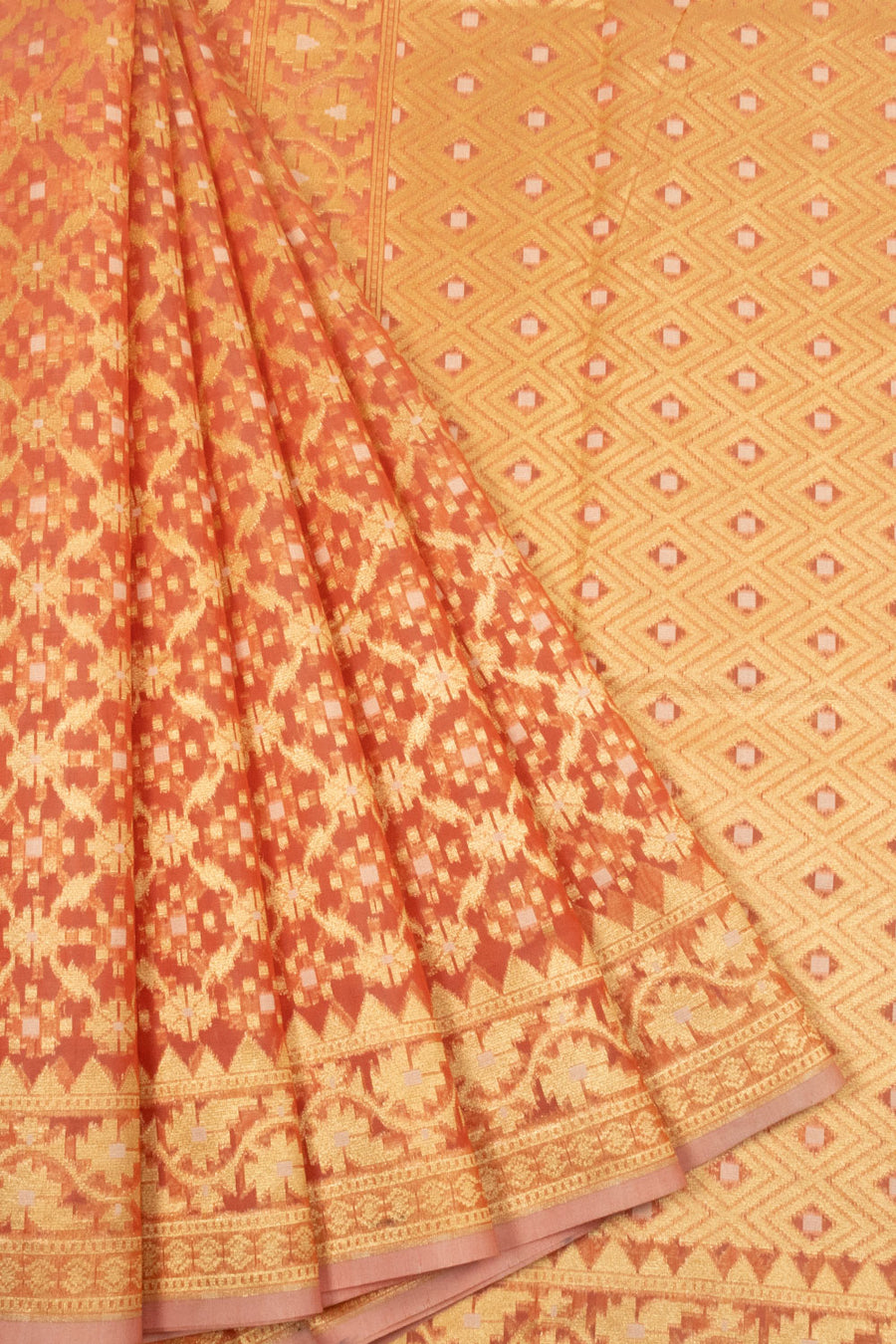 Orange Handloom Banarasi Cotton Saree - Avishya 