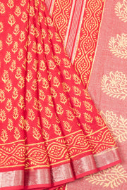 Orange Printed linen saree - Avishya