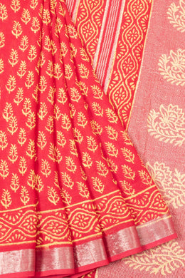 Orange Printed linen saree - Avishya