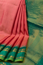 Blushed Pink Gadwal Kuttu Handloom Silk Saree With Temple Border 10077203