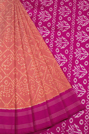 Orange with Purple Handloom Pochampally Ikat Silk Saree - Avishya