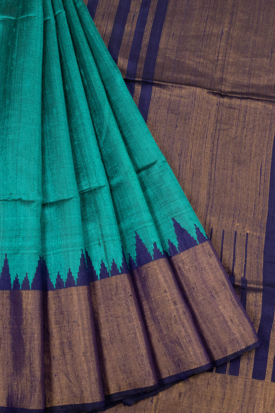 Peacock Blue Handloom Tussar Raw Silk Saree  - Avishya