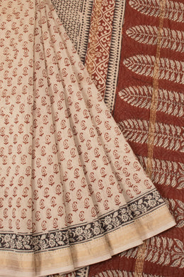 Off white Bagh Printed Silk Cotton Saree - Avishya