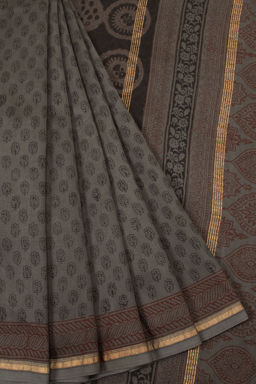 Lead Grey Bagh Printed Silk Cotton Saree - Avishya