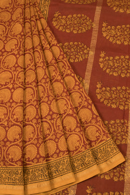 Brick Orange Bagh Printed Silk Cotton Saree - Avishya