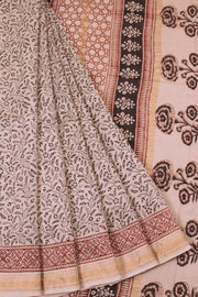 Cream with Black Bagh Printed Silk Cotton Saree - Avishya