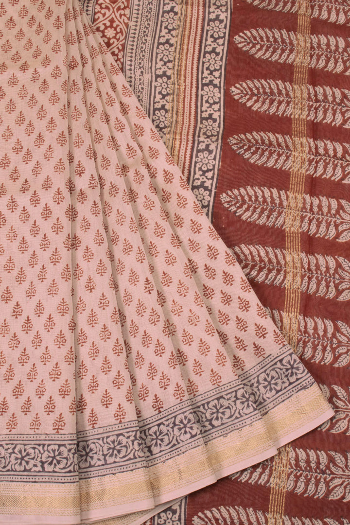 Cream Bagh Printed Silk Cotton Saree - Avishya