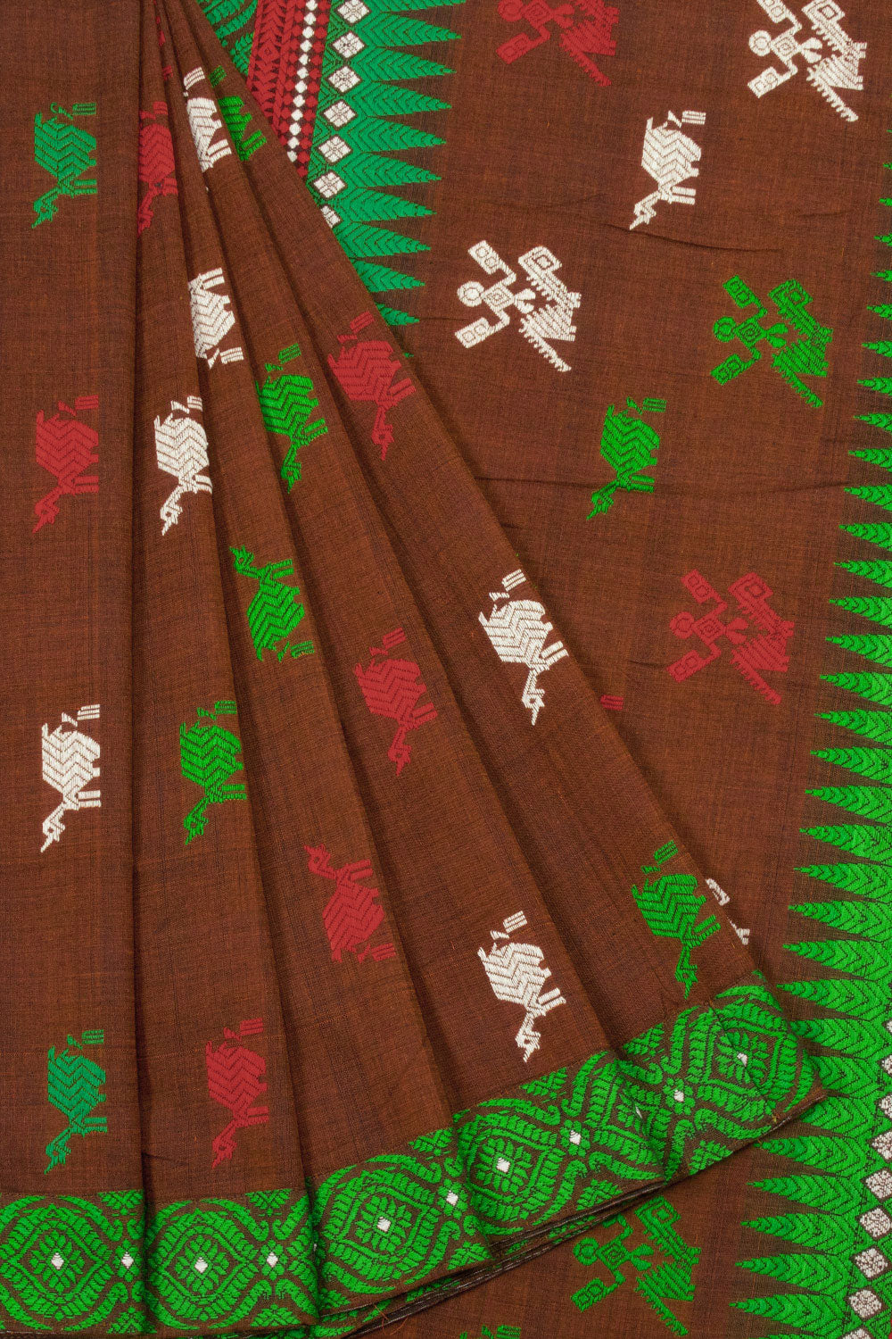 Chocolate Brown Handloom Assam Cotton Saree - Avishya