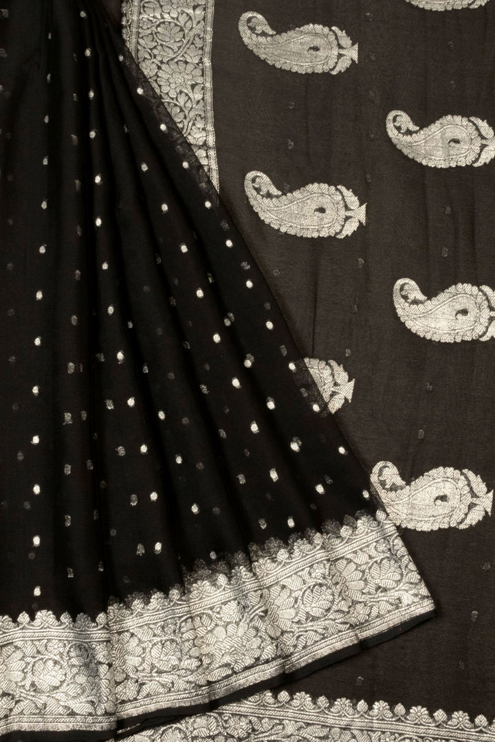 Black Handloom Khaddi Banarasi Chiffon Saree - Avishya