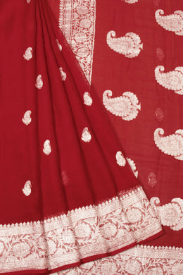 Maroon Handloom Khaddi Banarasi Chiffon Saree - Avishya