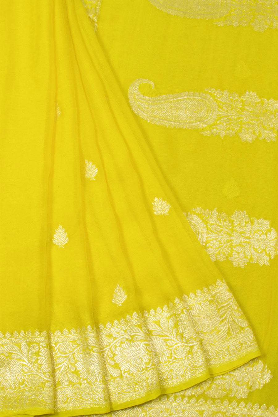 Yellow Green Handloom Khaddi Banarasi Chiffon Saree - Avishya