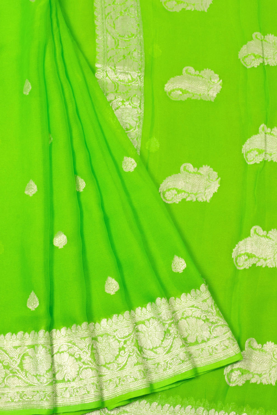 Parrot Green Handloom Khaddi Banarasi Chiffon Saree - Avishya