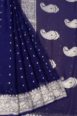 Navy Blue Handloom Khaddi Banarasi Chiffon Saree - Avishya