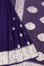 Navy Blue Handloom Khaddi Banarasi Chiffon Saree - Avishya