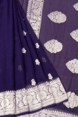 Navy Blue Handloom Khaddi Banarasi Chiffon Saree - Avishya
