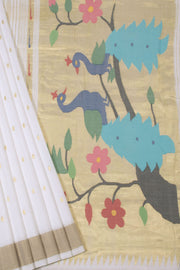 Off white Handloom Paithani Cotton Saree 10064571