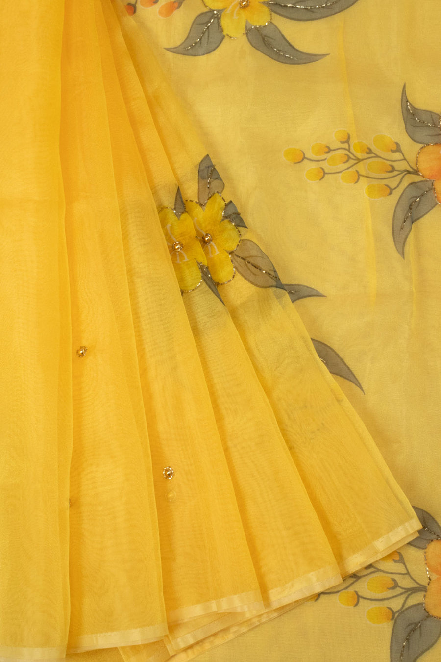 Yellow Printed Organza Saree -Avishya