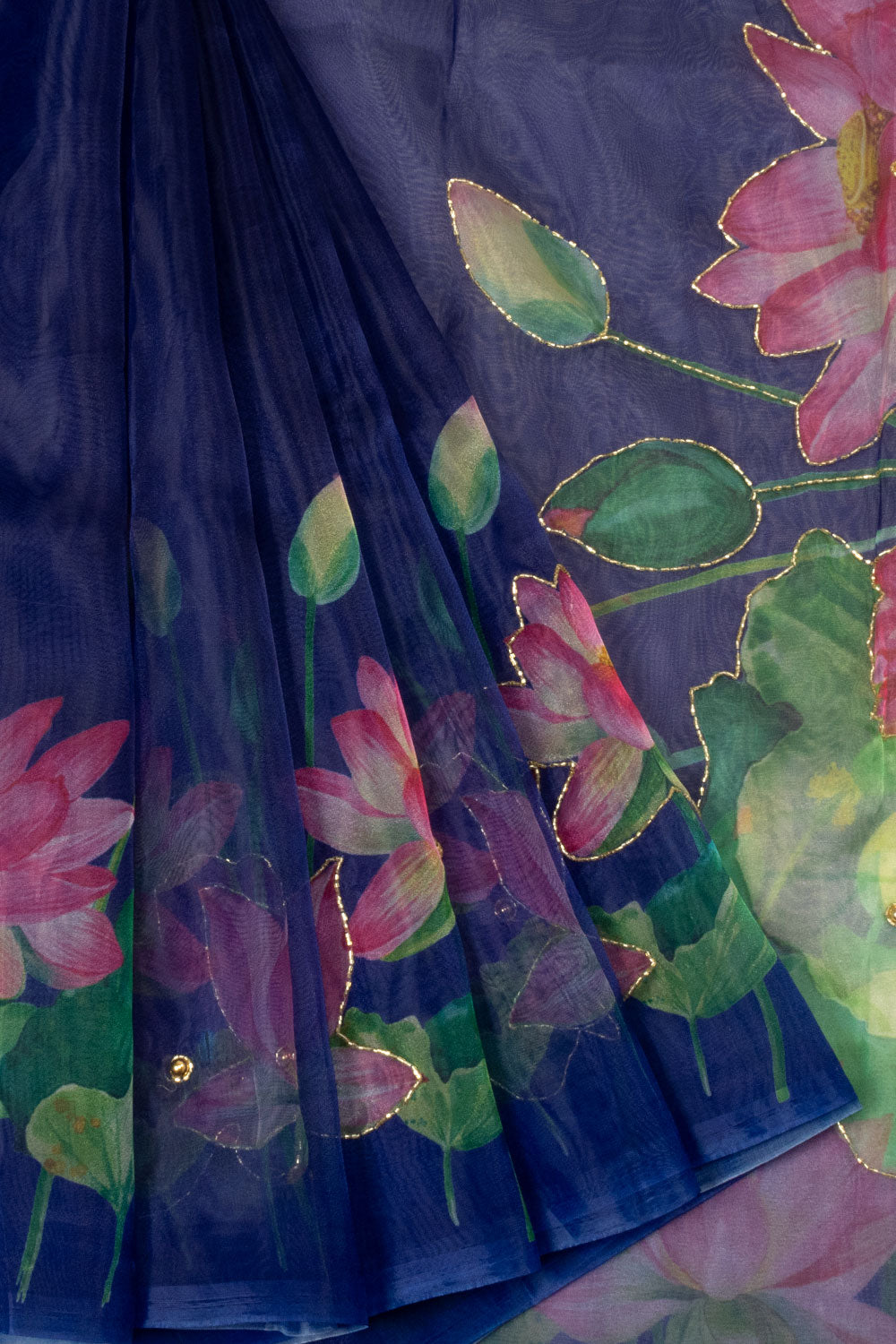 Midnight Blue Printed Organza Saree -Avishya
